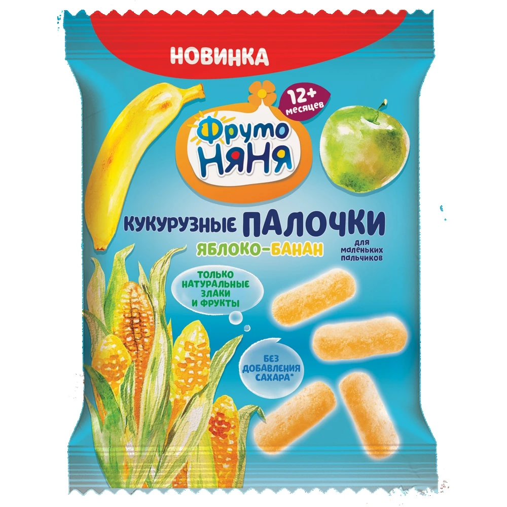 Палочки для еды Corn FrutoNyanya Apple banana с 12 месяцев 20г * 9 шт. Детское питание для мамы и ребенка, детский перекус, вкусный перекус для школы.