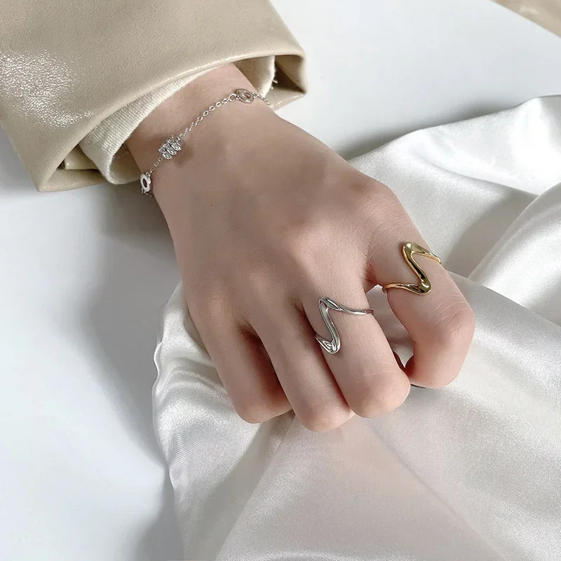 Корейский стиль чистые винтажные кольца Женские Простые широкие волнистые