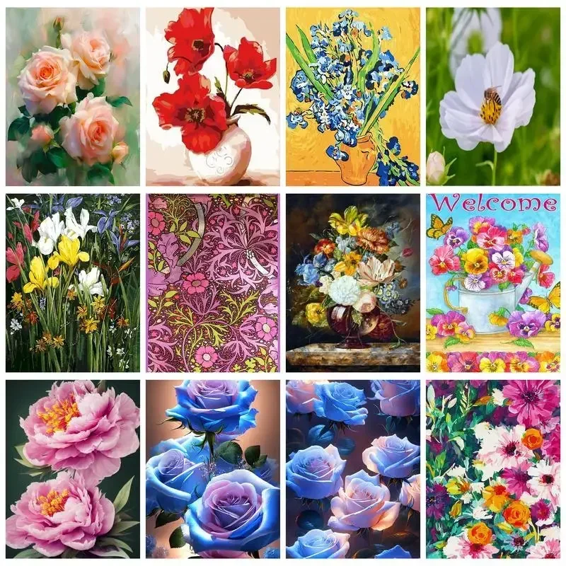 630842 Coloring By Number Kits For Adults Flowers Handpainted Diy Painting Home Decoration Gift