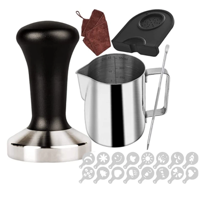 

51 Mm Coffee Tamper Set Coffee Press For Portafilter Machine Espresso Tamper With Tamper Mat, Frothing Pitcher (350 Ml)