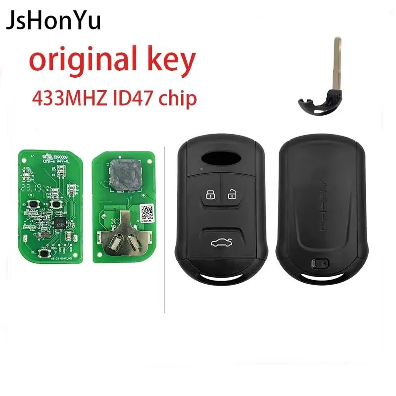 Фото Умный смарт-ключ JsHonYu 434 МГц FSK с чипом ID46 HITAG2 7953 для Chery Tiggo 5 7 8 Arrizo 5 6 7, 3 кнопки, бесключевой доступ №1