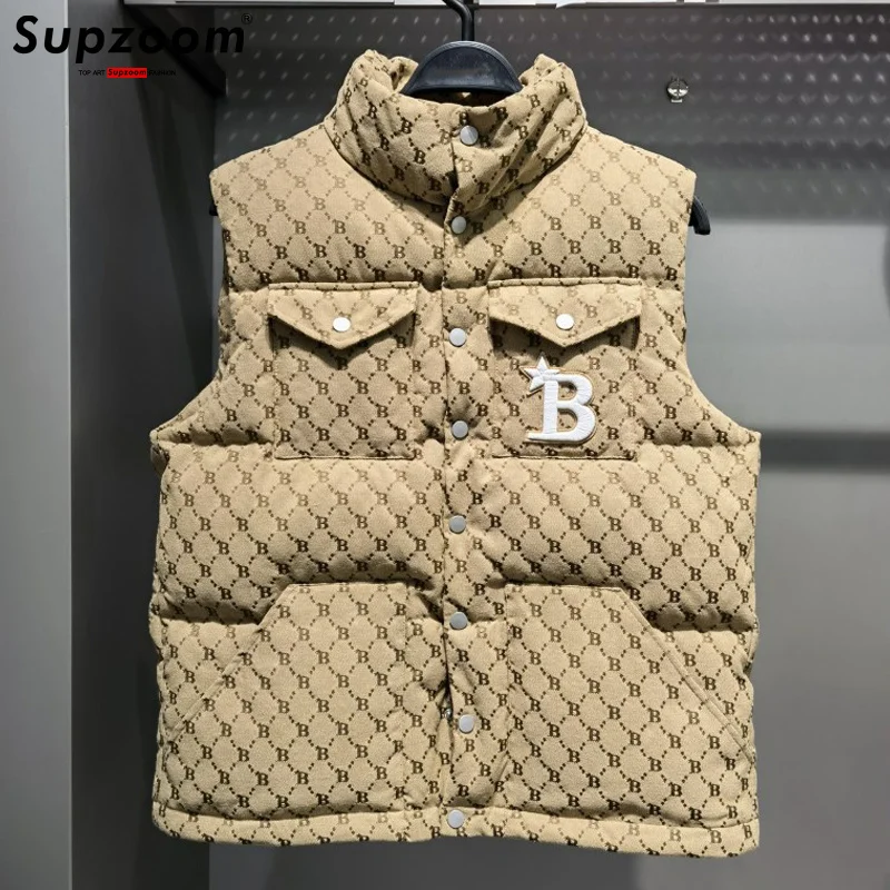 

Supzoom Top Fashion New Arrival Embroidery Letters Leather Stand Collar Cotton Autumn And Winter Warm Thickened Vest