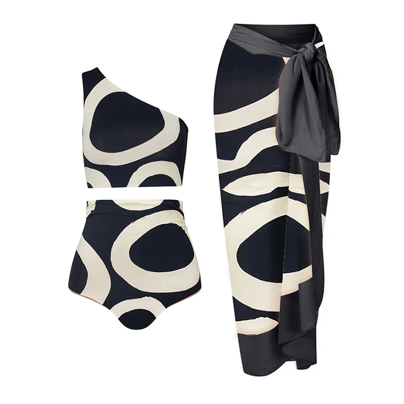 

One Shoulder Round Print Split Swimsuit Women Sexy Backless Push Up Swimwear High Waist Elegant Two Piece Beach Bikini 2023