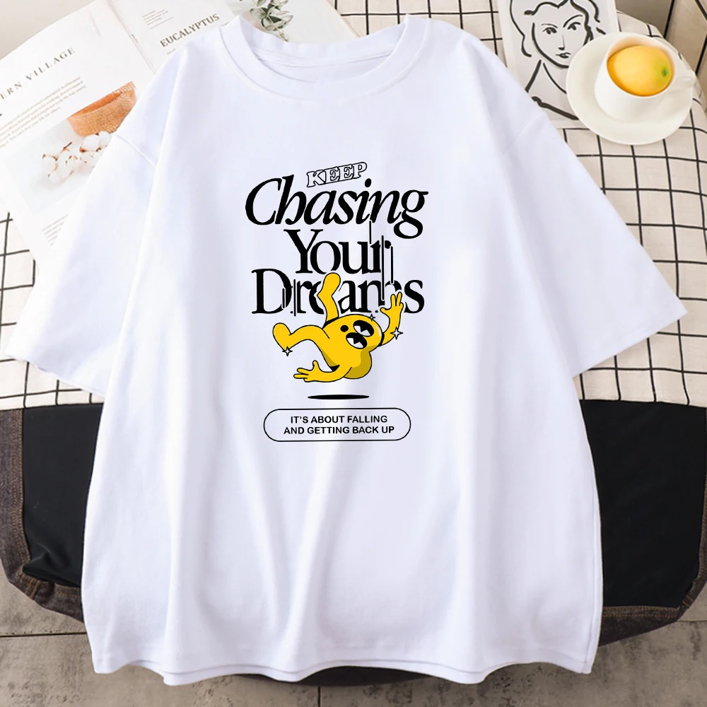 Мужские хлопковые футболки, повседневная трендовая футболка с коротким рукавом и надписями «продолжать гоняться за мечтами о падении и возвращении»