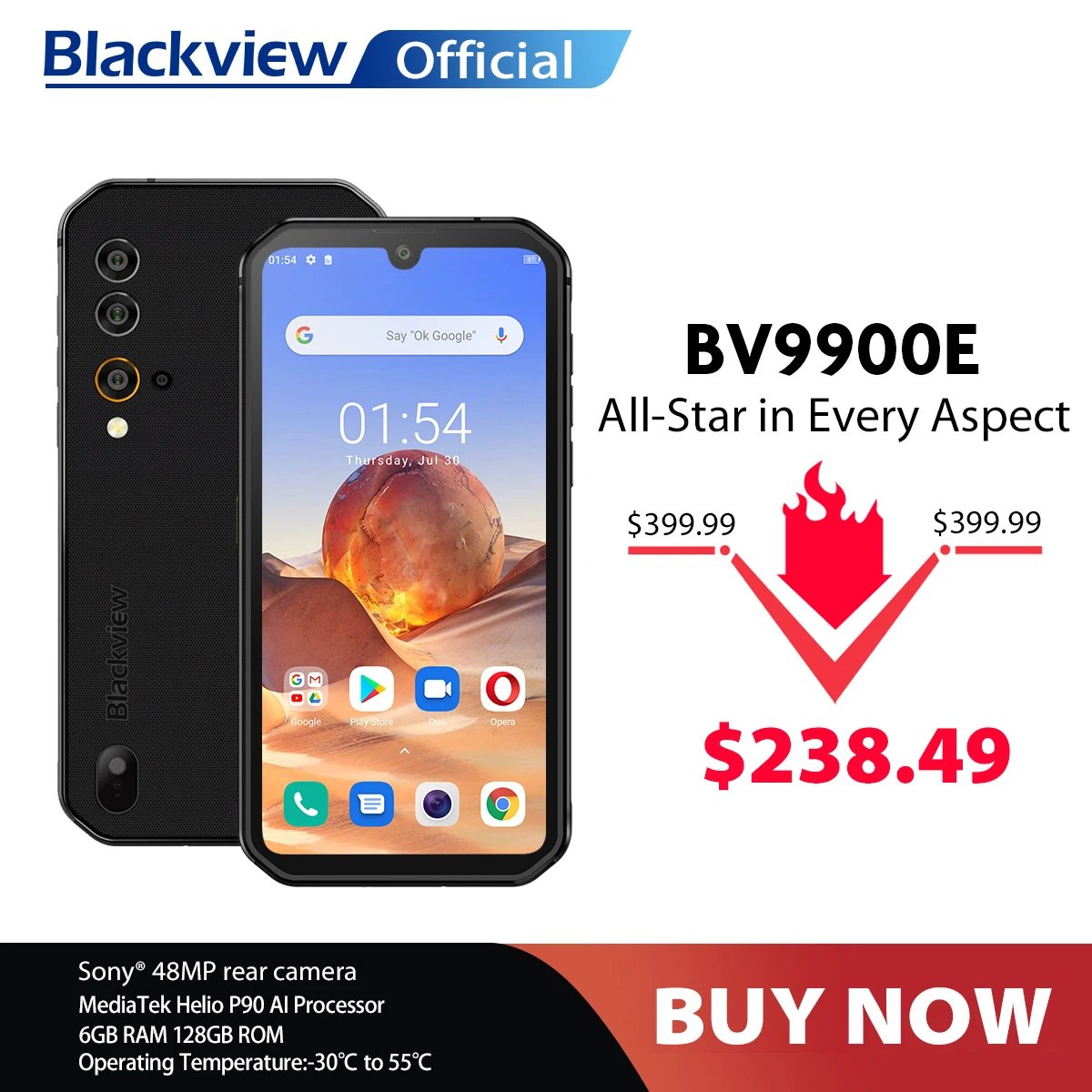 Blackview BV9900E Helio P90 Rugged Smartphone 6GB+128GB IP68 Waterproof 4380mAh 48MP Camera NFC Android 10 Mobile Phone