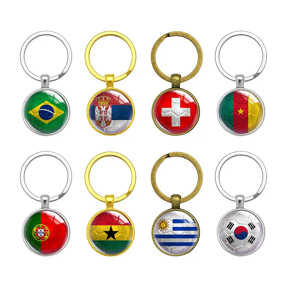

National Flag Round Keychain Brazil Serbia Switzerland Cameroon Portugal Ghana Uruguay South Korea Football Keyring Gifts Friend