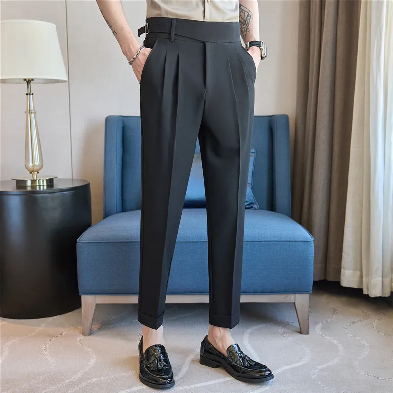 Неаполь с высокой талией повседневные брюки Pantalones Hombre Slim Fit Мужская одежда модный