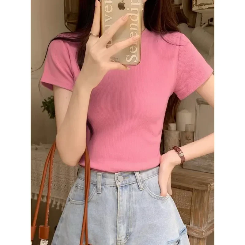 Топ женский укороченный в винтажном стиле Приталенная футболка во французском с