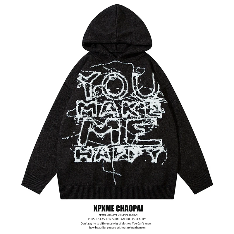 Xpxme American Street Goth свитер с буквенным принтом и граффити в стиле ретро для мужчин