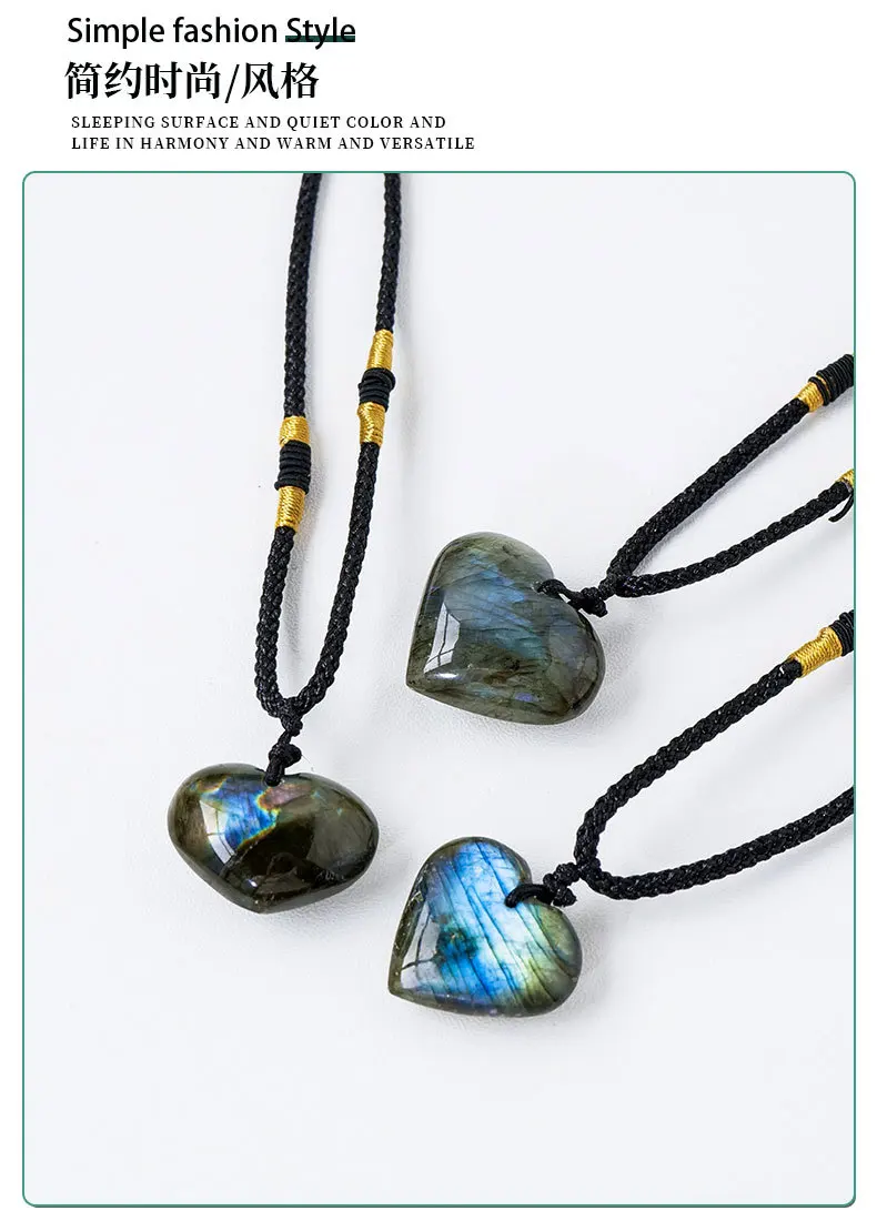 

Wholesale 2pcs Rainbow Labradorite Hearts Bead Necklace Healing Chakra Necklace Energy Balace,25mm 30mm with chain