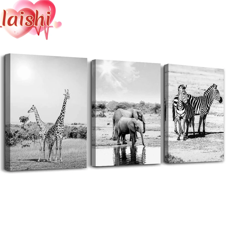 

3pcs black and white animal art Diamond Painting Cross Ctitch Kits Diamond art crystal Mosaic Embroidery Painting New Year Gift