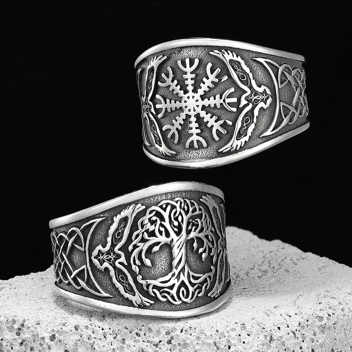 

Viking Compass Tree of Life Stainless Steel Womens Mens Rings Punk Vintage for Boyfriend Biker Jewelry Creativity Gift Wholesale