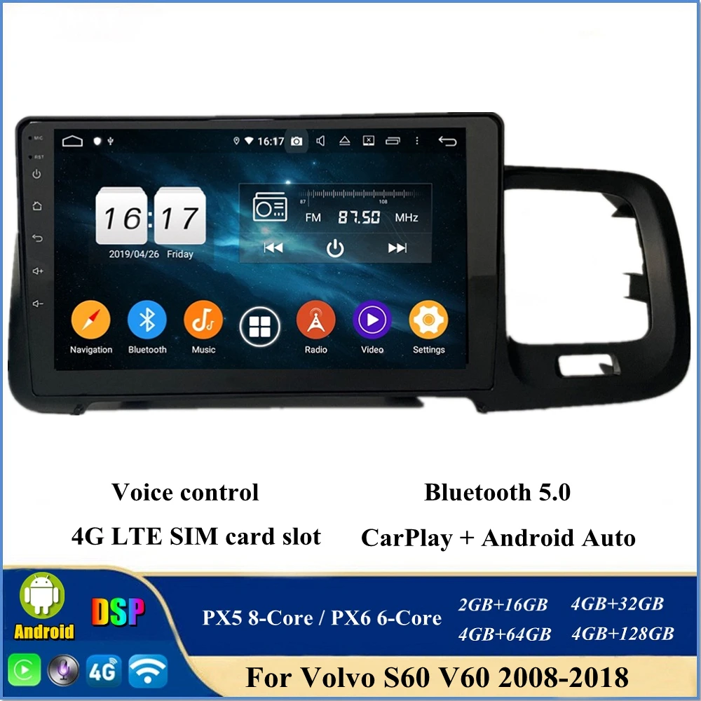 

4gb+128gb CarPlay 9" PX6 Android 10 Car DVD Player for Volvo S60 V60 2008-2018 DSP Radio GPS Bluetooth 5.0 WIFI Easy Connect