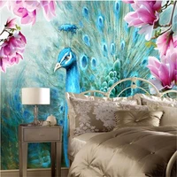 customize 3d luxury wallpaper peacock magnolia hand painted oil painting background wall wallpaper for walls 3 d photo