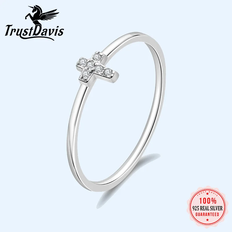 

Trustdavis Оригинальное кольцо из стерлингового серебра 925 пробы очаровательный крест блестящее CZ коктейльное кольцо пожеланий подарок для жен...