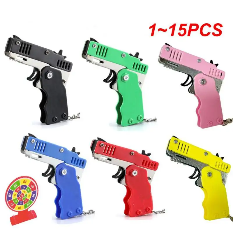 

1~15PCS Shooting 60 rubber bands Pistol metal gun Gift Funny keychain gun Mini Key Tools rubber band gunToy gift boyfriend Alloy