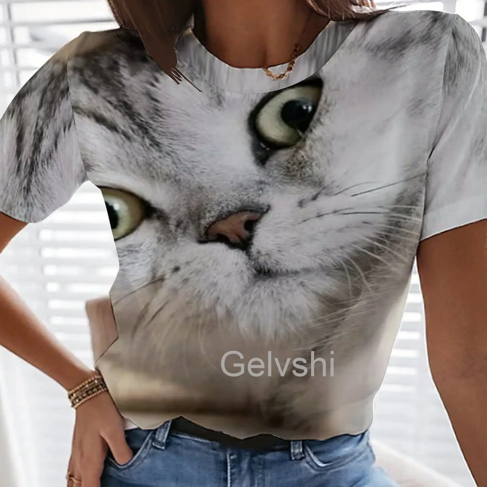 

Summer Blouses Cat Graphics 3d Printed T-shirts Women's Kawaii Tops Short-sleeve y2k Clothes Vintage Round Neck Oversized Tshirt