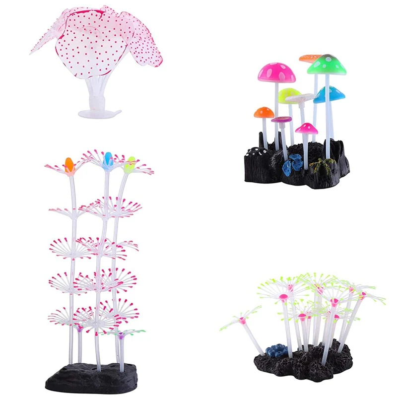 

New Luminous Fish Tank Decoration Plant Luminous Aquarium Decoration, Luminous Mushroom Coral Plant Decoration Lotus Kelp