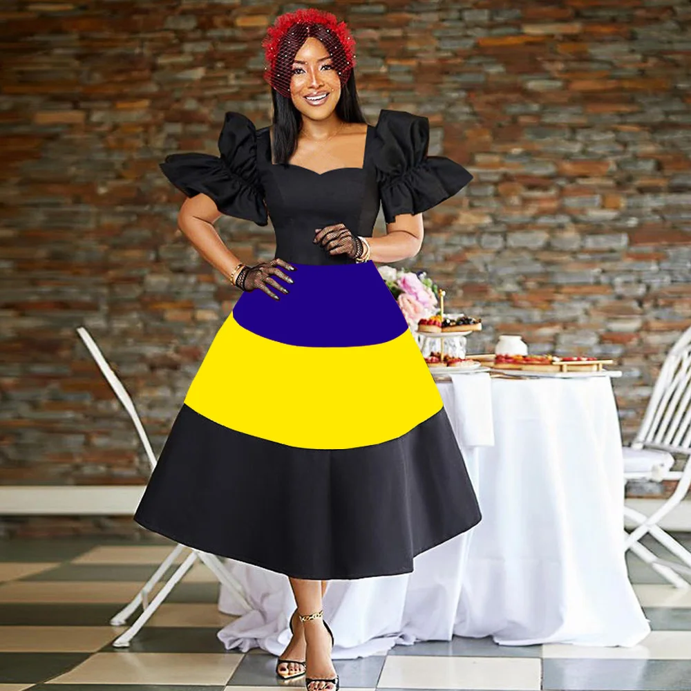 

Платье-Макси женское с коротким рукавом и пышными рукавами