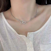 2022 ins popular silver diamond inlaid double love pendant necklace for womens fashion jewelry wedding banquet birthday gift