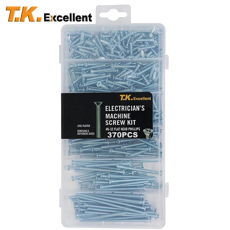 

T.K.Excellent Flat Head Phillips #6-32 Electrician's Machine Screw Kit,370 Pcs