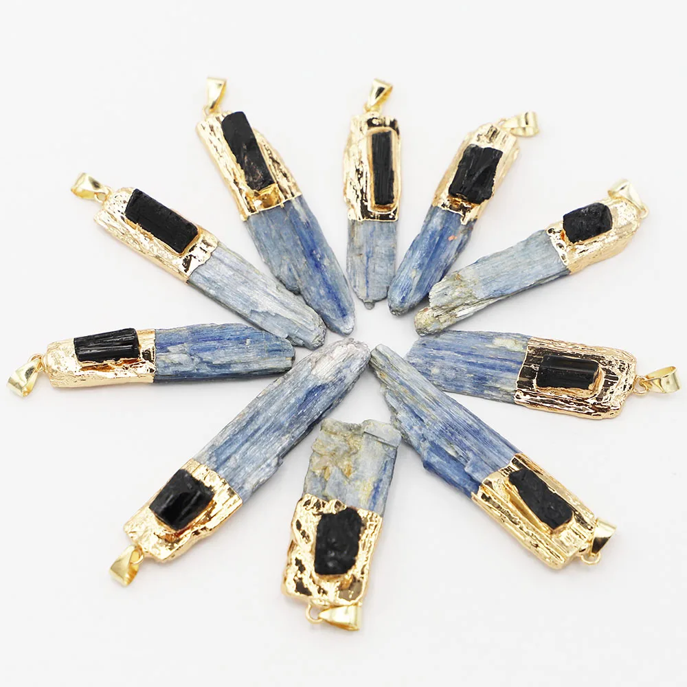 

6pcs/lot New Natural Kyanite Pendants Irregular Black Tourmaline Raw Ore Stone Necklaces Fashionable charm Jewelry Accessories