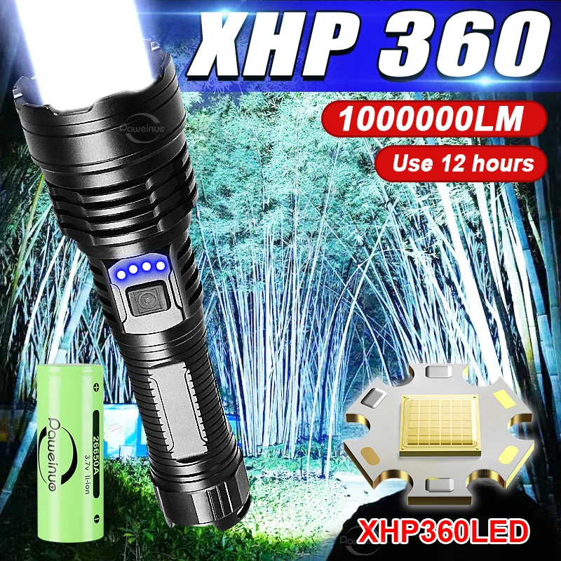 

2023 XHP360 LED Ultra Powerful Flashlight 18650 26650 USB Rechargeable High Power Tactical Flashlights Telescopic Zoom Lantern