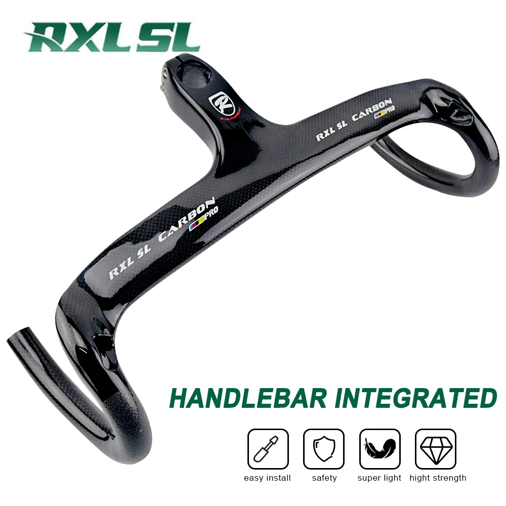 

RXL SL Carbon Handlebars Road Bike Internal Routing Handlebar for Bicycle 3K Glossy Integrated Carbon Handlebar and Stem