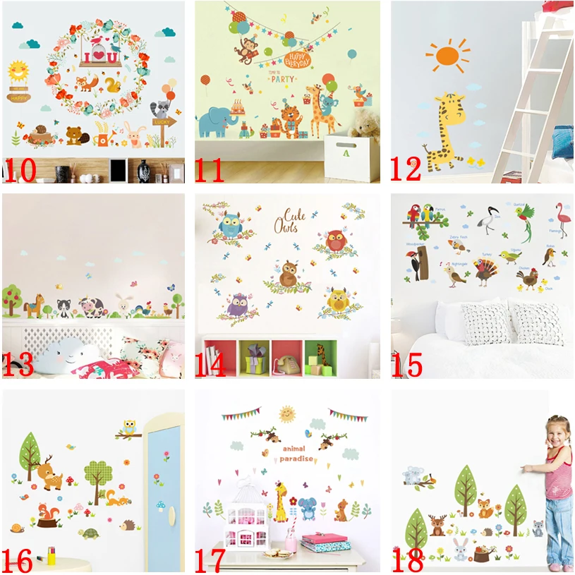 

Live with Cute Animal Wall Sticker for Kids Room Home Decoration Diy Cartoon Safari Monkey Owl Giraffe Lion Mural Art Decals