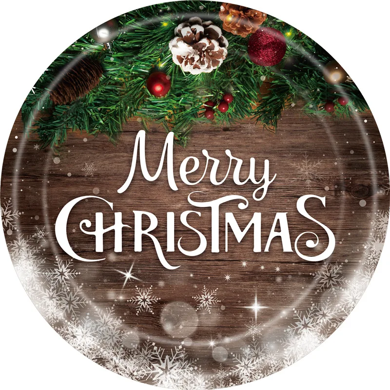 

Christmas Wood Grain Disposable Tableware Snowflake Xmas Tree Plate Napkin Merry Christmas Decor Happy New Year