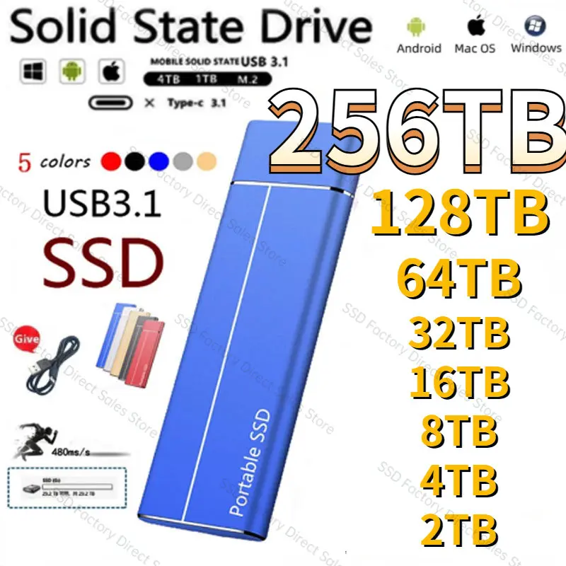 

Original High-speed 256TB 4TB 2TB SSD Portable External Solid State Hard Drive USB3.1 Interface Mobile for Laptop Disco Duro