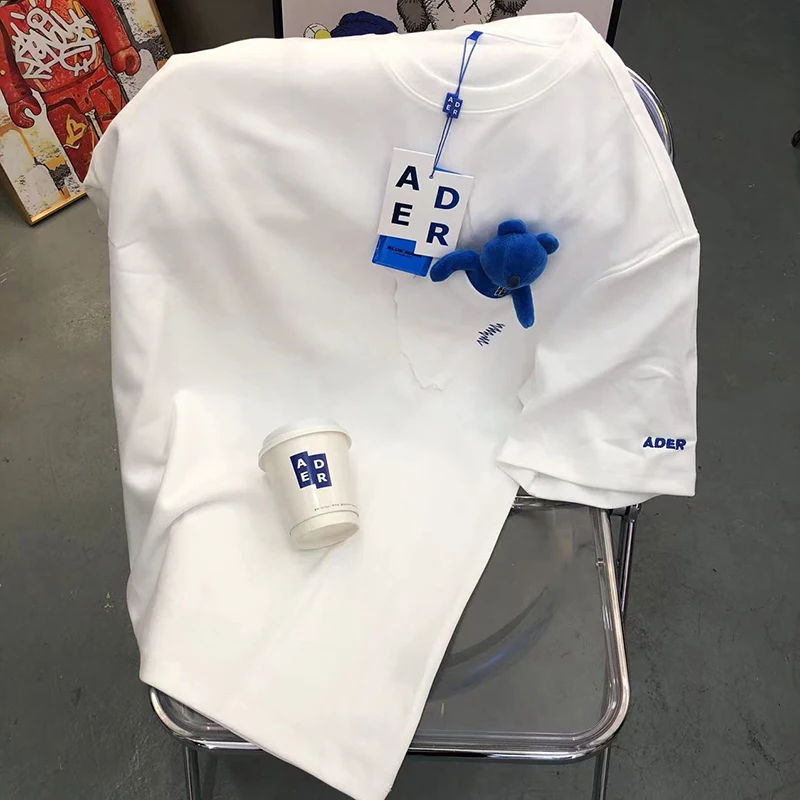 

ADER White Short Sleeve Women's Portability Little Blue Bear Logo Tee ADERERROR Men's Oversized T shirt