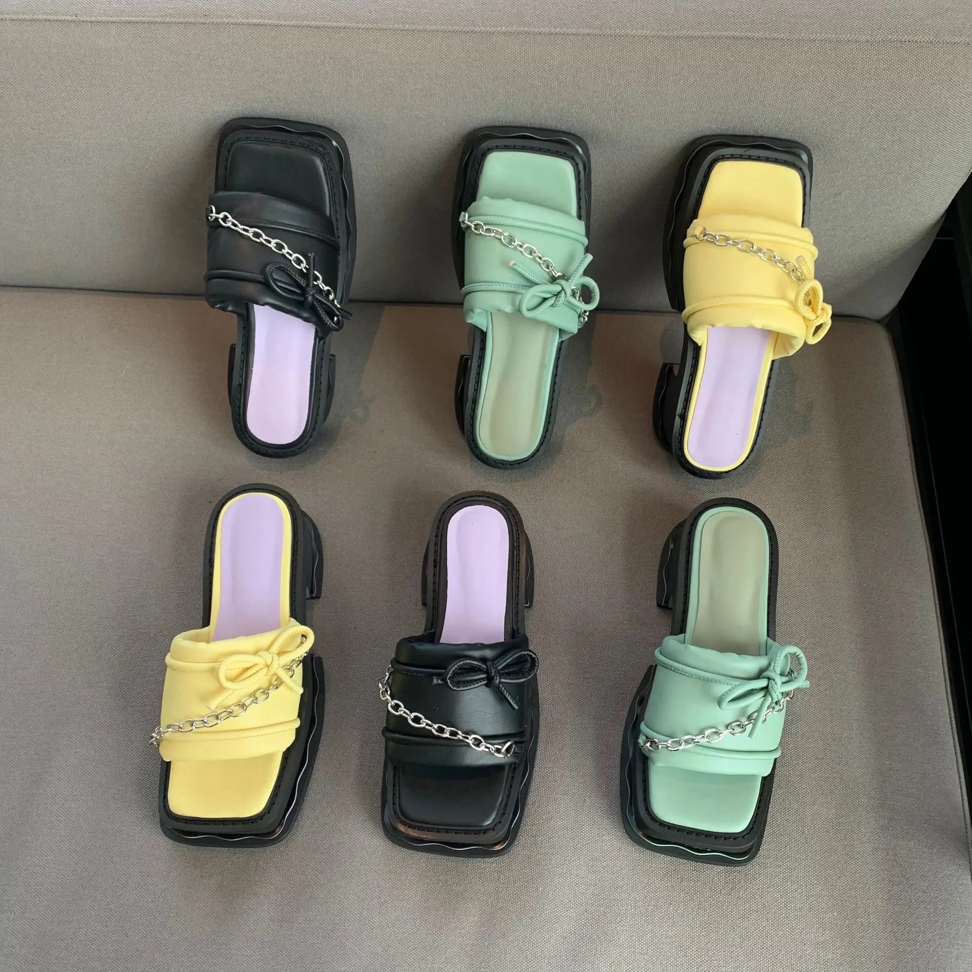 

Low Shoes Hoof Heels Rome Rubber Basic Fabric PU Shoes Low Rome PU Rubber Fabric Hoof Heels