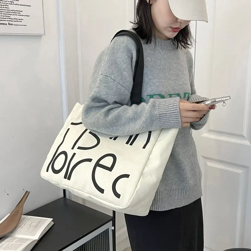 

Повседневная сумка с текстовым принтом, модная холщовая женская сумка на плечо, Женская Повседневная Большая Сумка через плечо