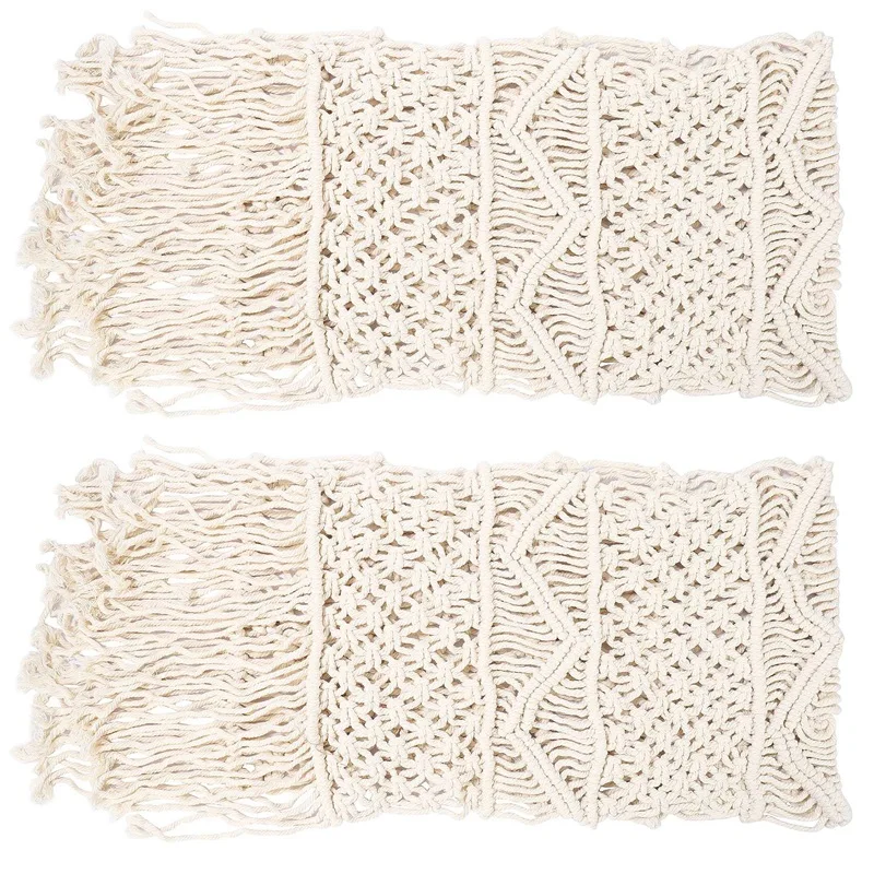 

2 Pcs 35X160cm Macrame Table Runner With Tassels Bohemian Woven Table Runner Handmade Macrame Table Runner