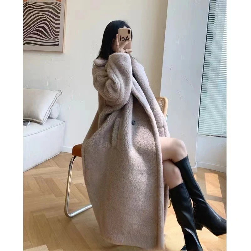 Coat sheep shearing grain wool long coat women