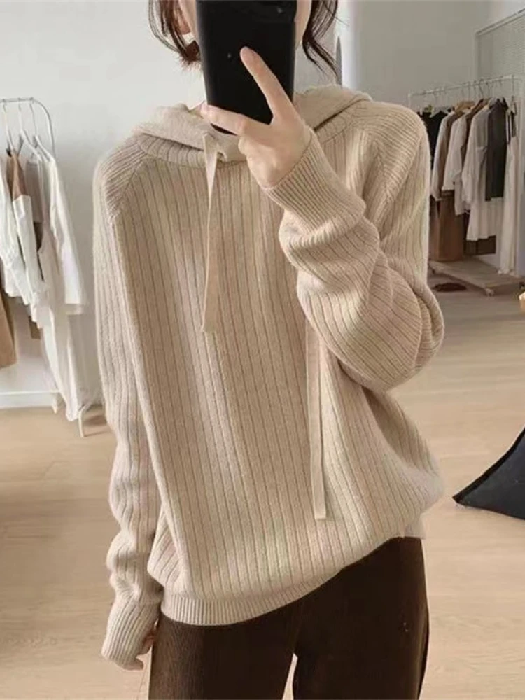 

Модные топы 2022, женский свитер, новый свитер на осень и зиму, вязаный пуловер с капюшоном, Топ с длинным рукавом, зимняя одежда, Женская Толстая