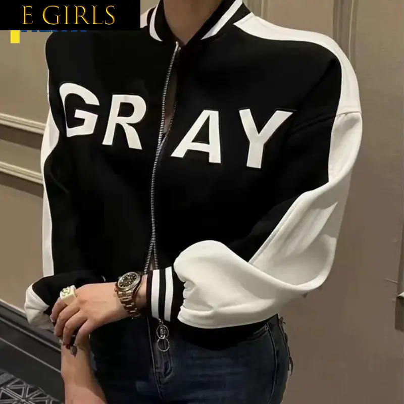 

E GIRLS jacket bomber varsity black racing outerwear shorts motorcycle coat American Baseball Jacket Windbreak korean y2k