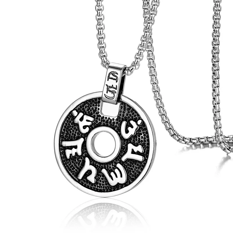 

Buddha Six-Character Mantra Men's Necklaces Round Pendant Stainless Steel Punk Lucky Jewelry