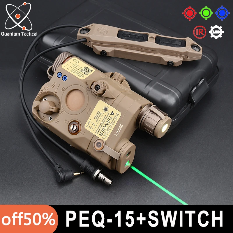 Tactical PEQ-15 Red Green Dot Laser IR Weapon Sight White LED Flashlight Airsoft PEQ DBAL Lasers Dual Function Pressure Switch