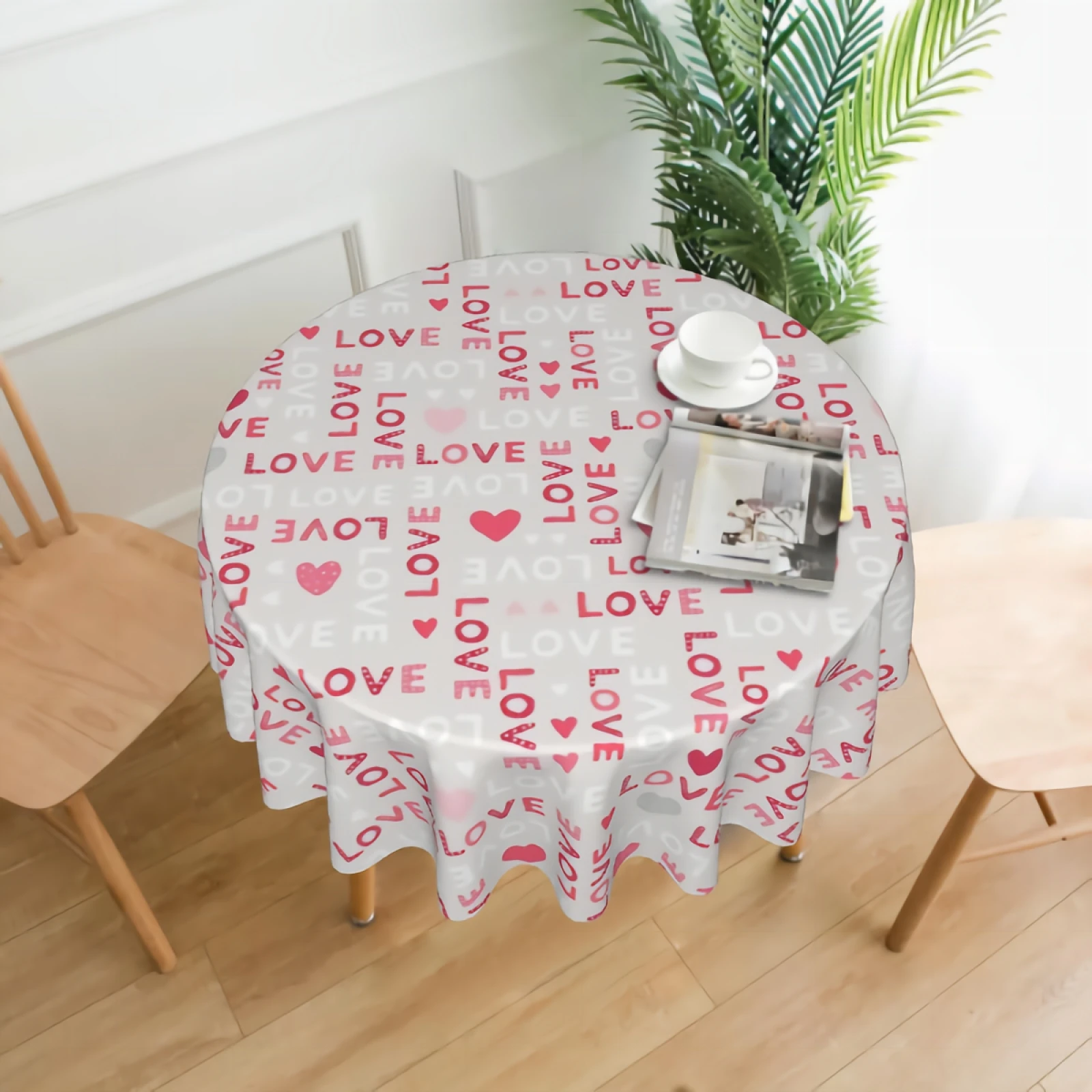 

Romantic Love Table Cover Table Cloth with Waterproof Wrinkle Resistant for Home Kitchen Indoor Outdoor
