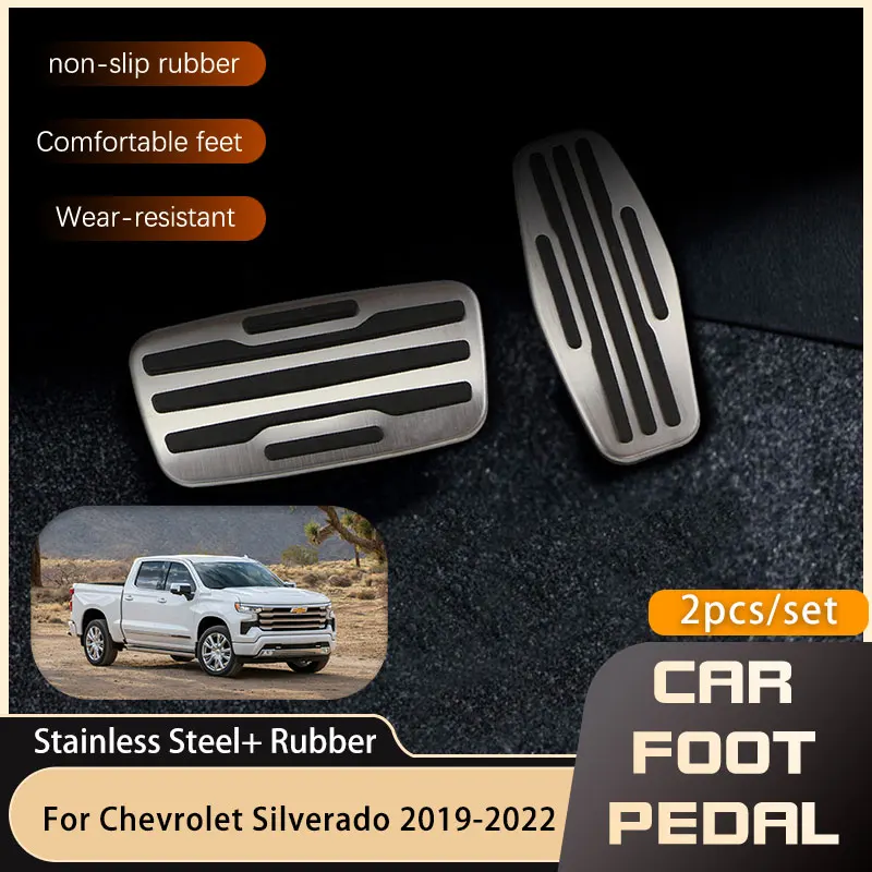 

Stainless Steel Car Foot Pedals Fuel Accelerator Brake For Chevrolet Silverado GMC Sierra Cheyenne 2019~2022 Non-slip Pedal Pads