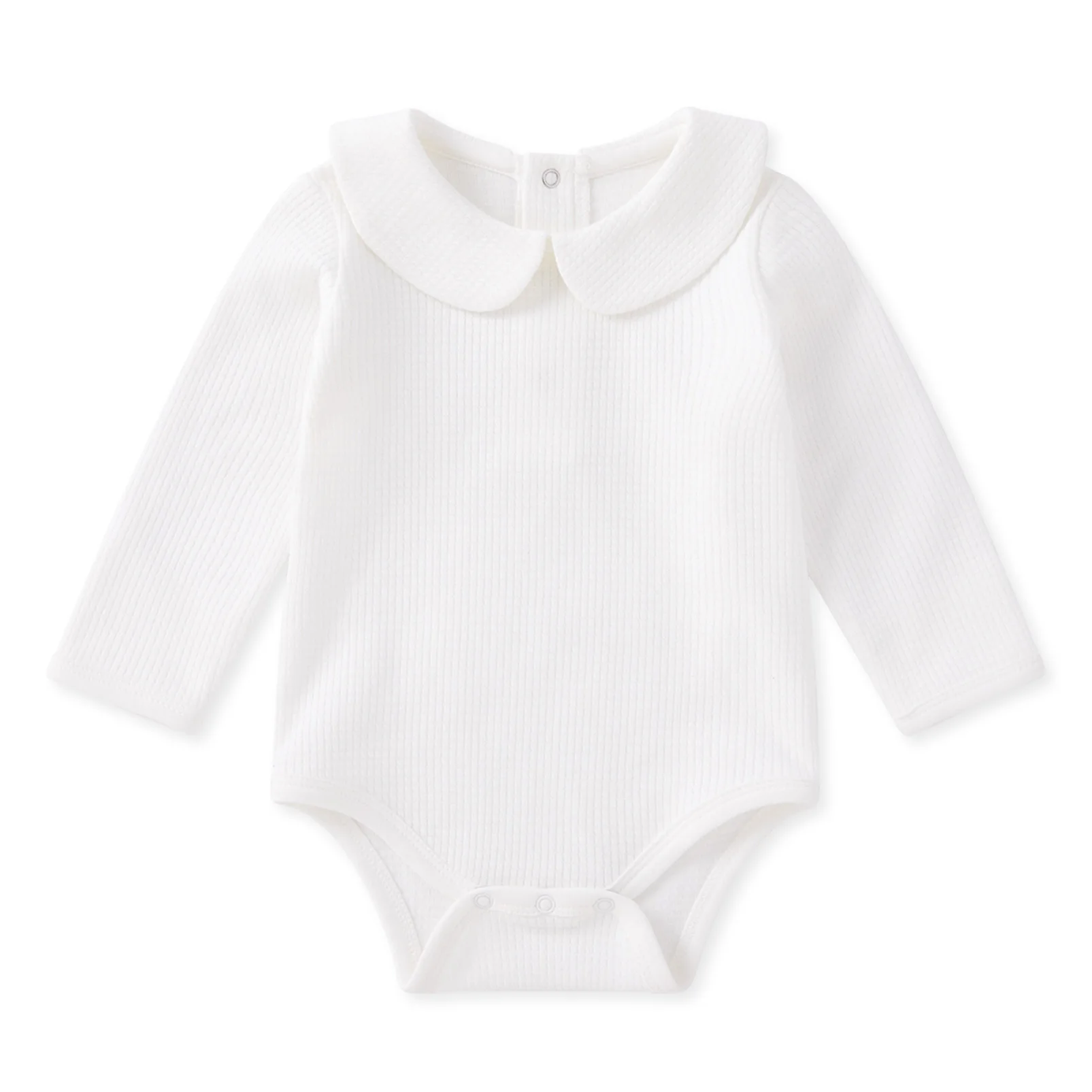 Pureborn Newborn Baby Unisex Bodysuit Solid Jacquard Peter-pan Collar Baby Romper Breathable Cotton Long Sleeve Boy Girl Clothes