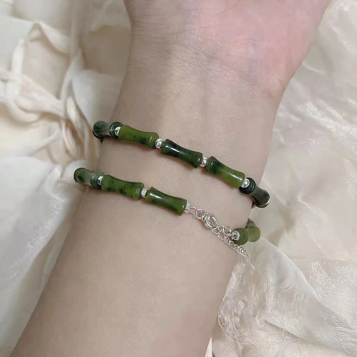 

Green Jade, Bamboo Beads, Men's and Lovers' Bracelets, Women's High-grade Bracelet Jewelry