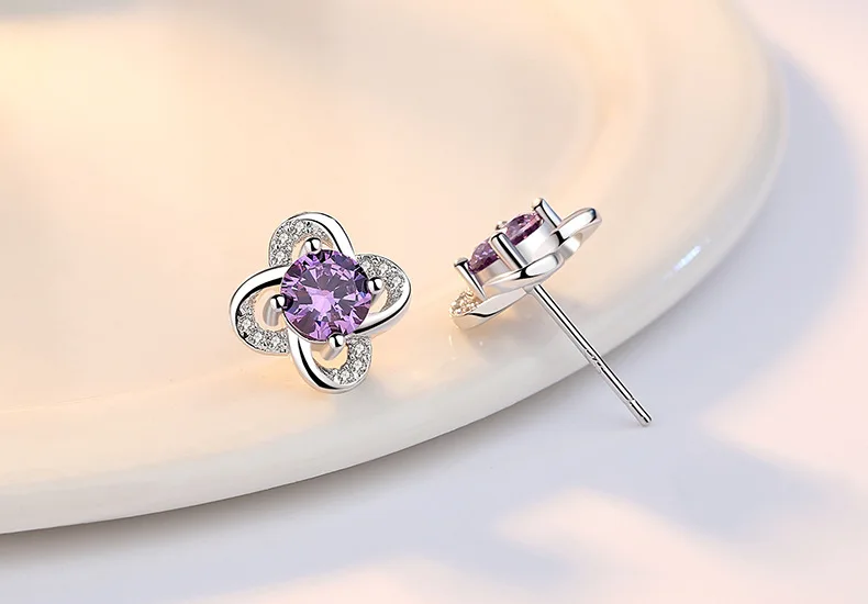 Earrings Simple Earrings Women's Earrings Silver Accessories Lucky Leaf Grass Eternal Flower  Stud Earrings for Women