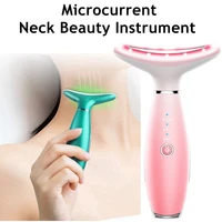 minch microcurrent ems neck beauty device 3 colors led photon therapy heating skin tighten anti wrinkle home use skin care tools