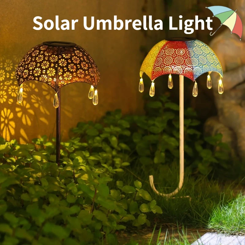 

Solar Umbrella Art Lamp IP65 Waterproof Lawn Lamp Hollow Out Projection Lamp Auto On/Off Landscape Lamp for Yard/Pathway Decor