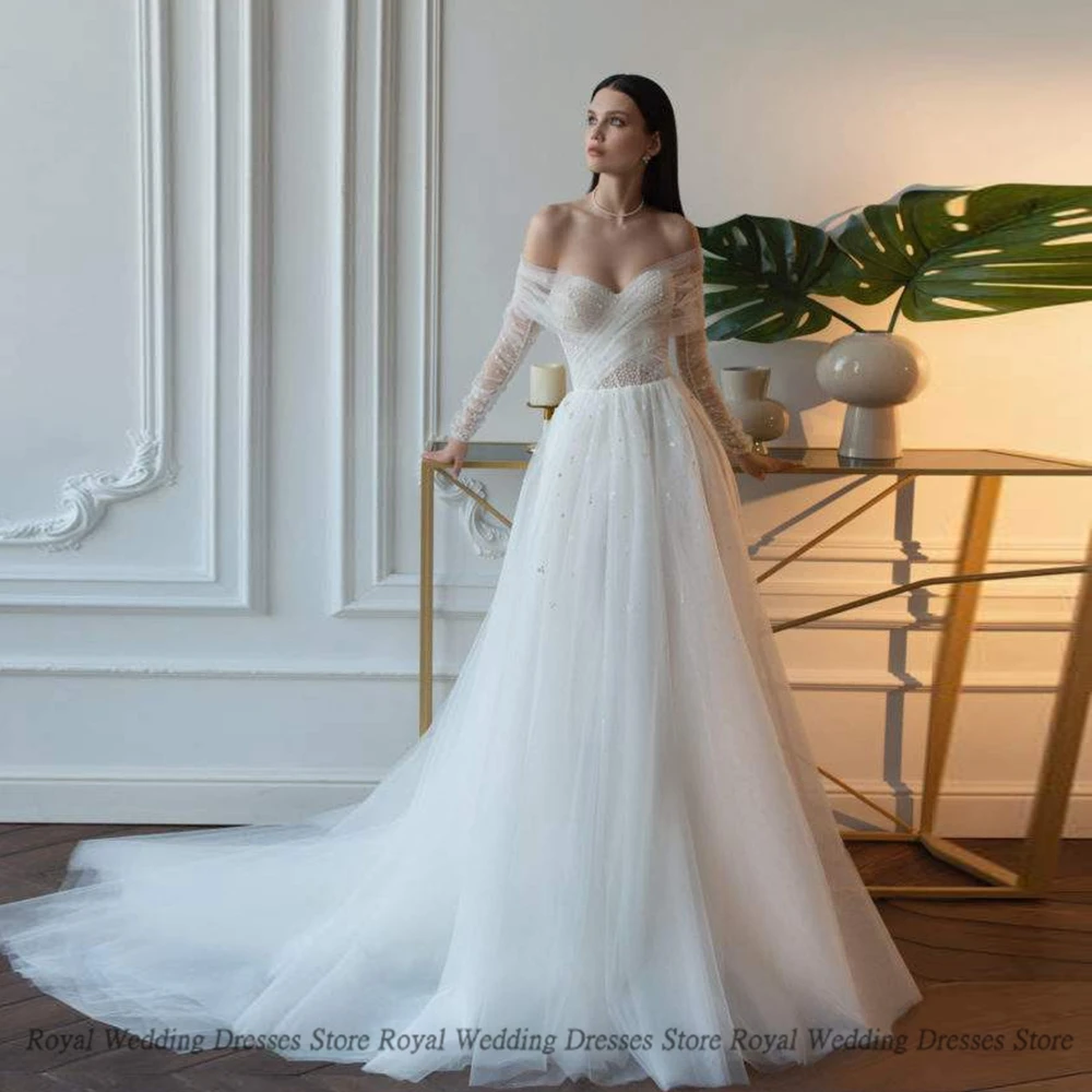 

High Quality A Line Wedding Dresses Skirts Draped Open Back Sweetheart Strapless Lace Floor Length Print Gowns Robe De Ma