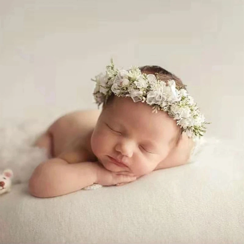 Newborn Photography Props Baby Flower Headband Full Moon Baby Photo Headdress Handmade Hairband Hair Accessories