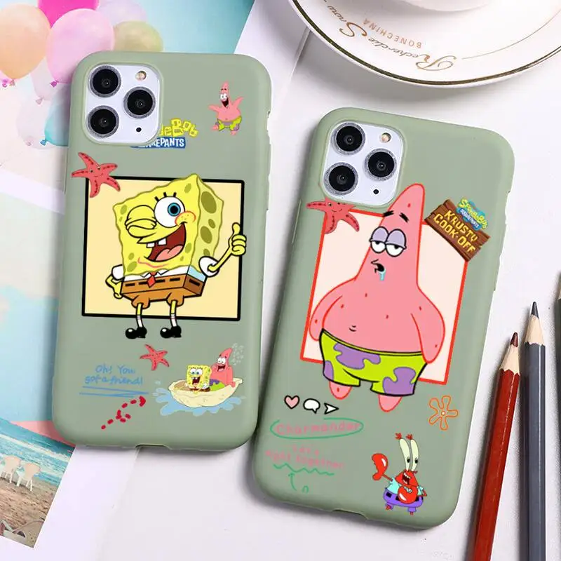 

Cartoon Anime SpongeBobs-Patrick-Star Phone Case For iphone 13 12 11 Pro Max Mini XS 8 7 6 6S Plus X SE XR Candy green cover